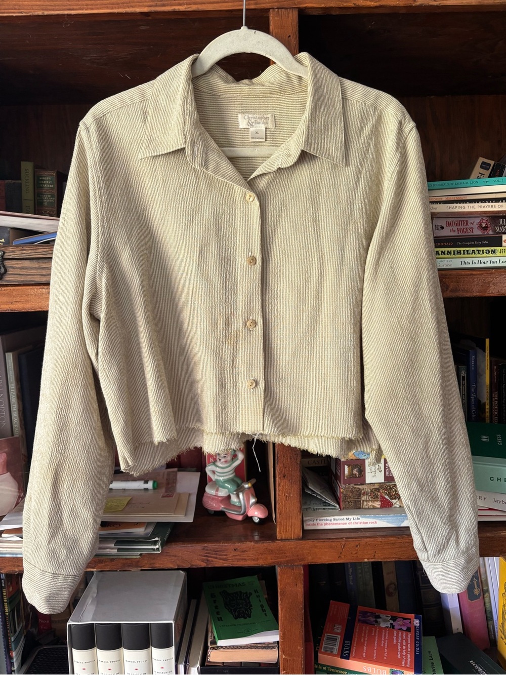 Cropped Textured Button-Up shirt in Light Beige